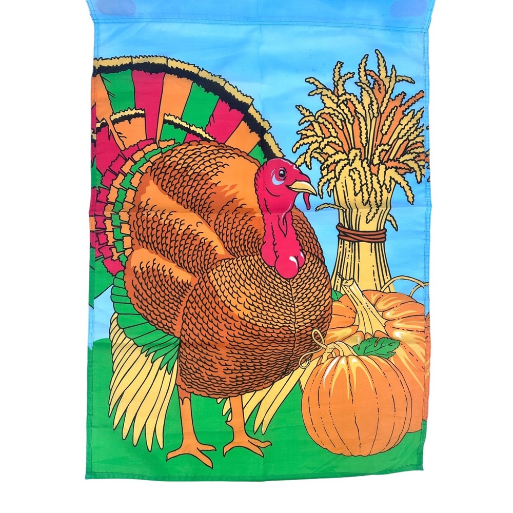 Vintage 1997 Thanksgiving Turkey House Flag Pumpkin Harvest 29x41 NCE Banner